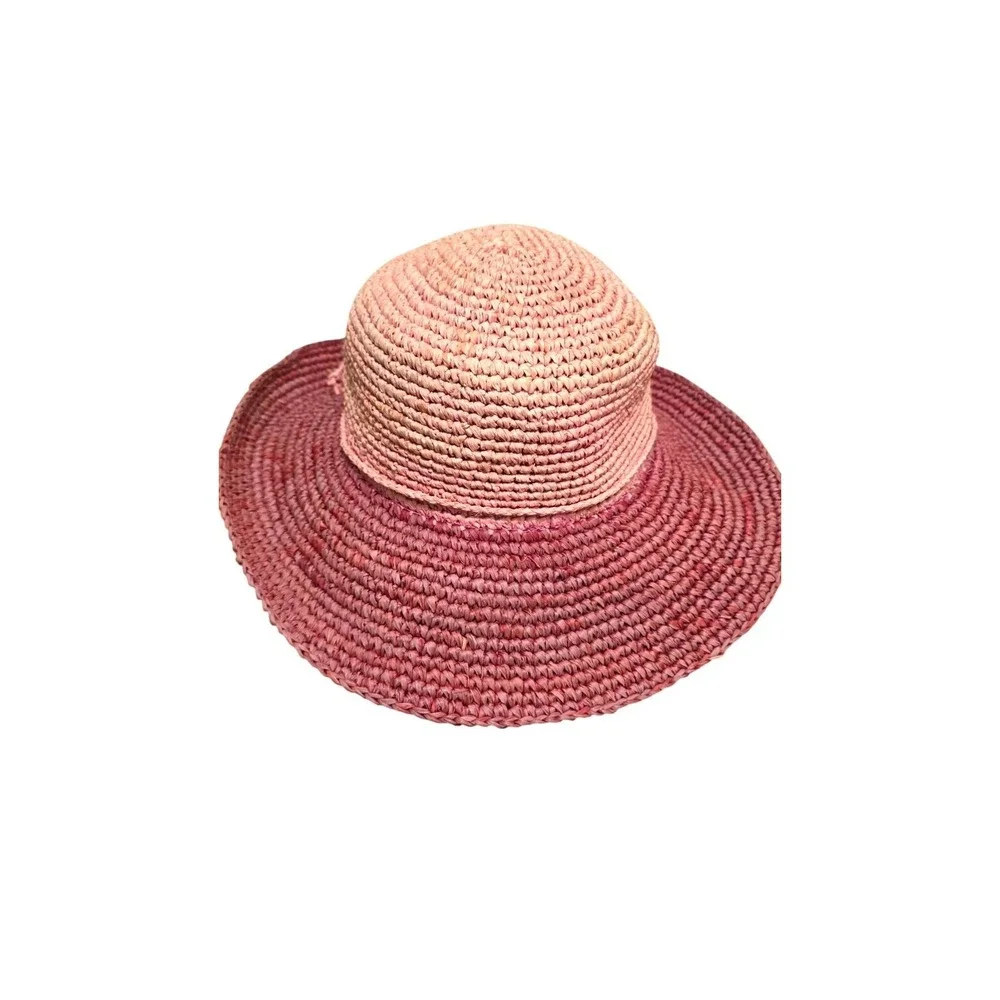 San Diego Hat Co Pink & Burgundy Women's Beach Victory Raffia Straw Hat Size O/S